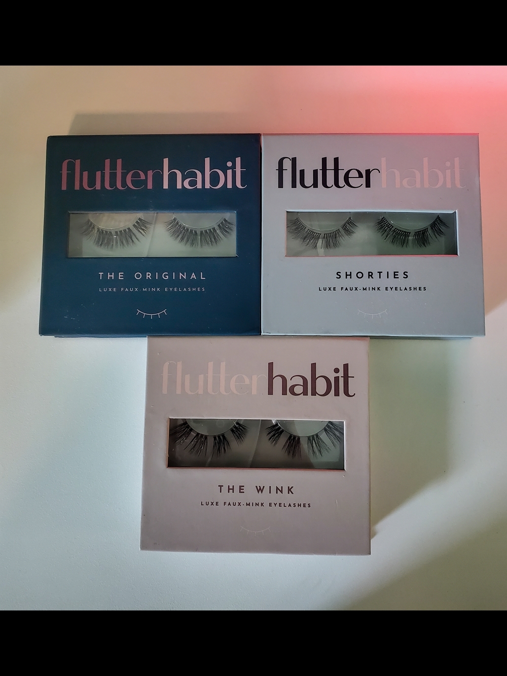 Flutterhabit Faux-Mink Lashes Trio - Navy, Blush, Pale Pink Boxes